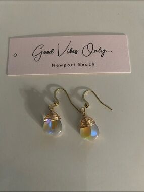 Good Vibes Only Gold Wire-Wrap Iridescent Drop Earrings